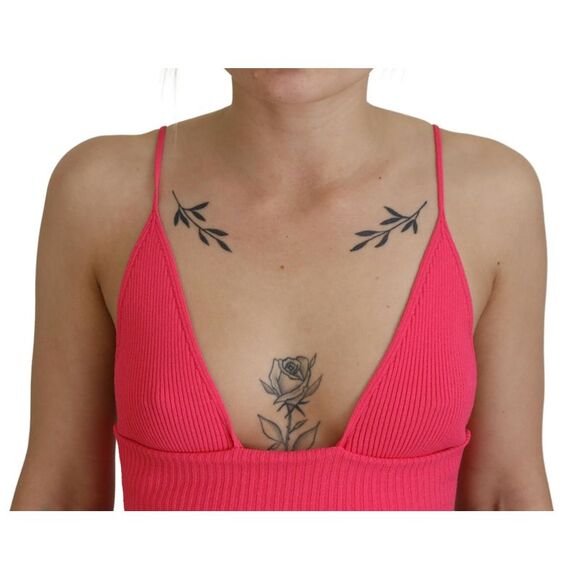 Dsquared² Pink Ribbed Knit Bra Cropped Spaghetti Strap Women's Top (Pre-Owned) - Picture 5 of 5